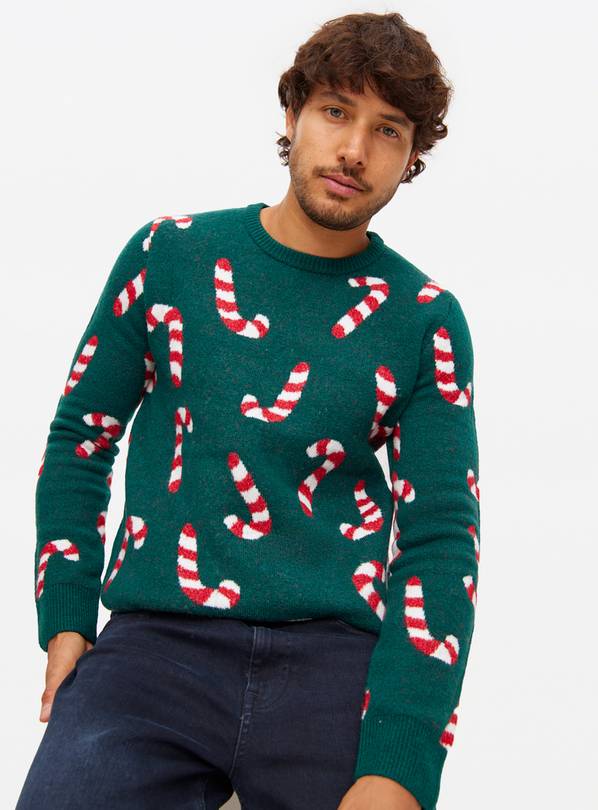 Men's Christmas Family Dressing Candy Cane Crew Neck Jumper XS